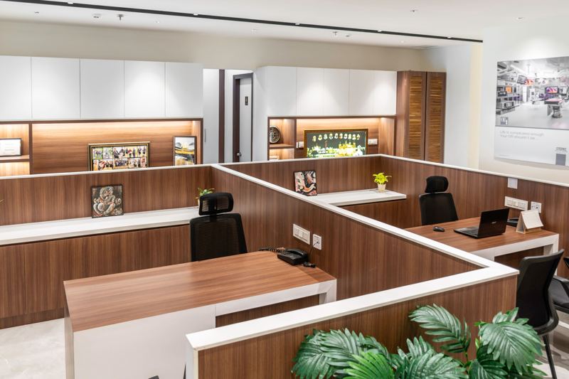 Bright, modern office with open desks ready to be filled